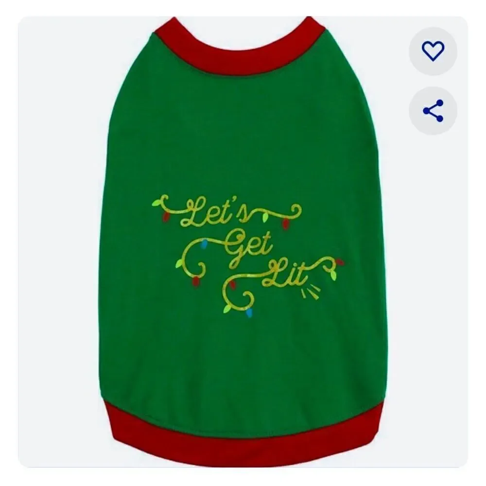 Dog Christmas Holiday Green Shirt Lets Get Lit Sz M/L